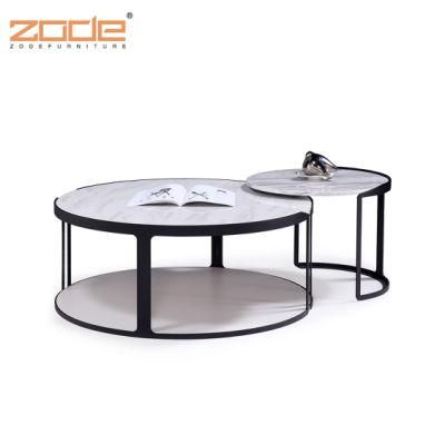 Zode Living Room Furniture Black Stainless Steel Legs Round Marble Top Nesting Coffee Table Set