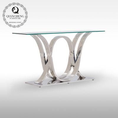 Elegant European Design Style Stainless Steel Glass/Marble Console Table