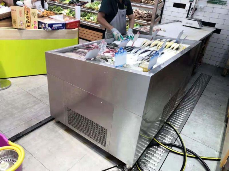 Green&Health Commercial Top Ice Refrigerated Fish Display Counter for Seafood