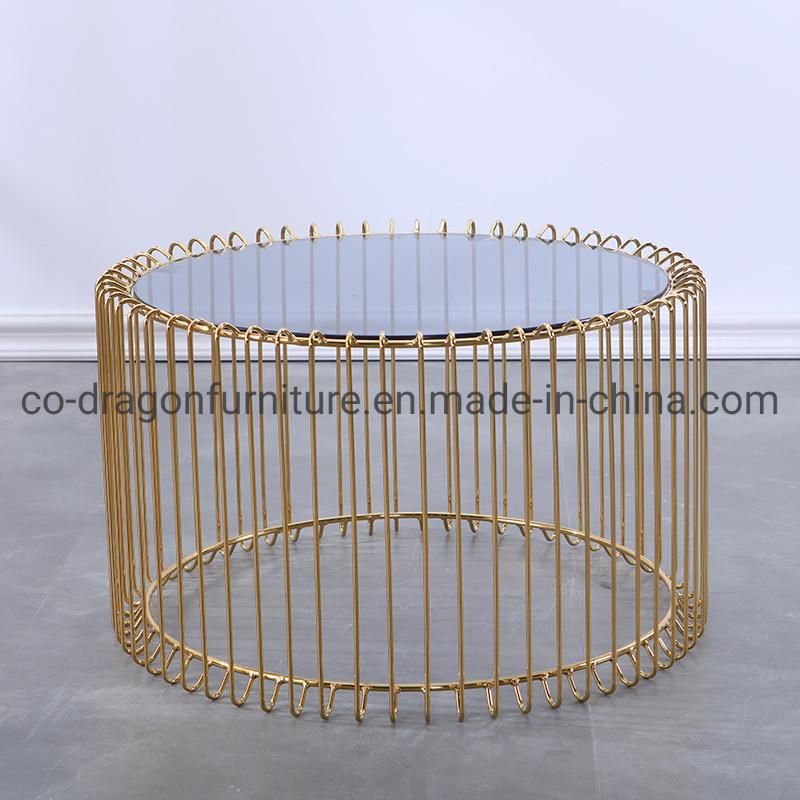 Fashion Gold Steel Glass Coffee Table Group for Home Furniture