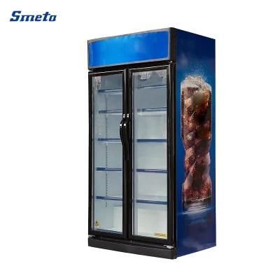 No Frost Interior Fan Glass Double Doors Cooler Showcase 815L