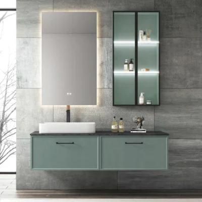 New Design Elegant Classic Green Paint Bathroom Vanity with LED Glass Side Cabinet