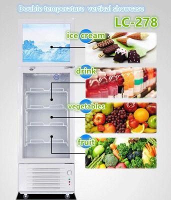 Hot Sales Scd-320 Double Temperature Glass Door Vertical Showcase