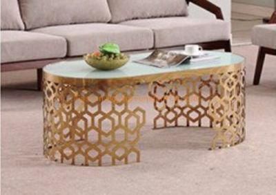 Modern Plain Glass Top Chanel Base Dining Coffee Table Gold Stainless Steel Round Table