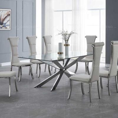 Modern 6 Seaters Design Glass Top Dining Table Set