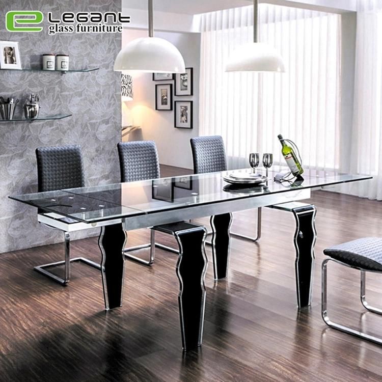 Modern Extension Black Painting Tempered Glass Dining Table