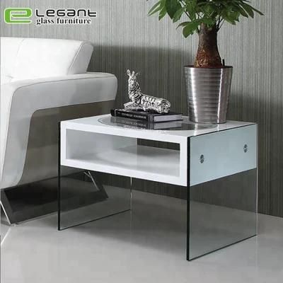 High Gloss White Painting MDF Side Table with Clear Tempered Glass Legs