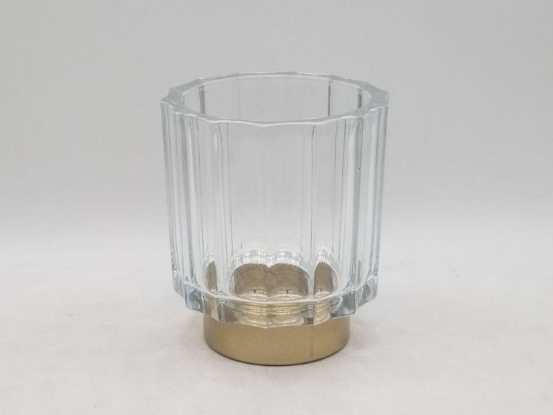 Clear Glass Candle Holder with Metal Clad at The Bottom