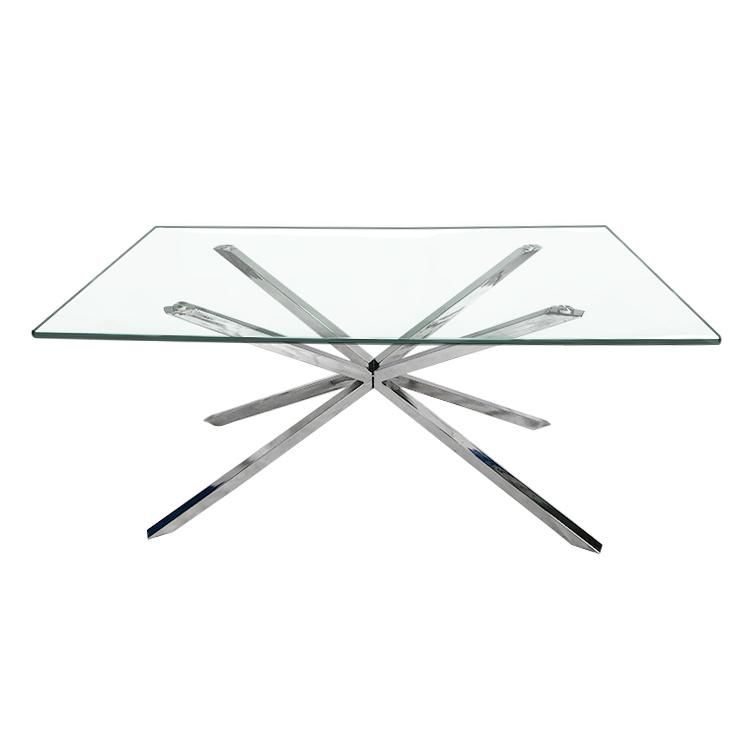 Long Dining Table with Glass Stainless Steel Frame Base Tempered Glass Large Luxury Dining Table