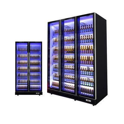 Commercial Supermarket Vertical Beverage Cooler Cold Drink Fridge Double Glass Door Showcase Display Refrigerator