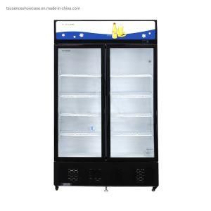 533L Sliding Double Glass Door Commercial Cooler Fruit Upright Display Showcase