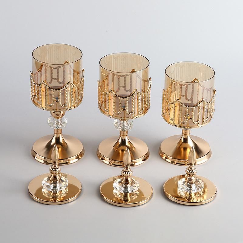 Scandinavian Style Wedding Dinner Golden Round Bottom Covered Spire Glass Metal Candle Holder