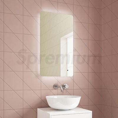 Square White Yellow Light LED Mirror with Sensor Stainless Steel Bathroom Cabinet