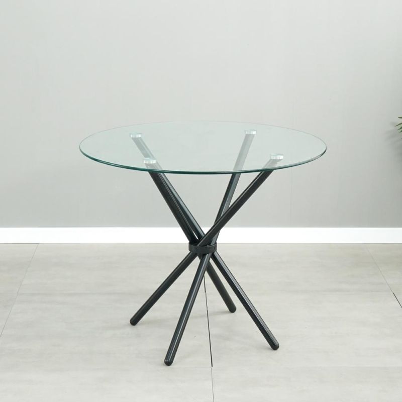 Customizable Modern Kitchen Restaurant Furniture Round Glass Top Dining Tables with Metal Legs