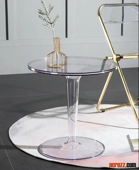 New Designer Furniture End Side Coffee Table Transparent Dining Table Creative Glass Looking Flower Pattern Side Table