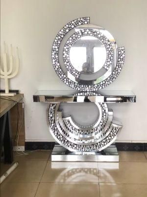 HS Glass G Shape Silver Mirror Home Furniture Console Table and Mirror Table Set