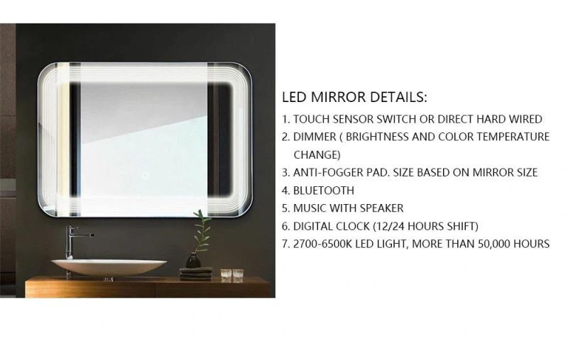 LED Lighted Magnify Mirror Home Decoration Bathroom Mirror with Touch Sensor & Waterproof