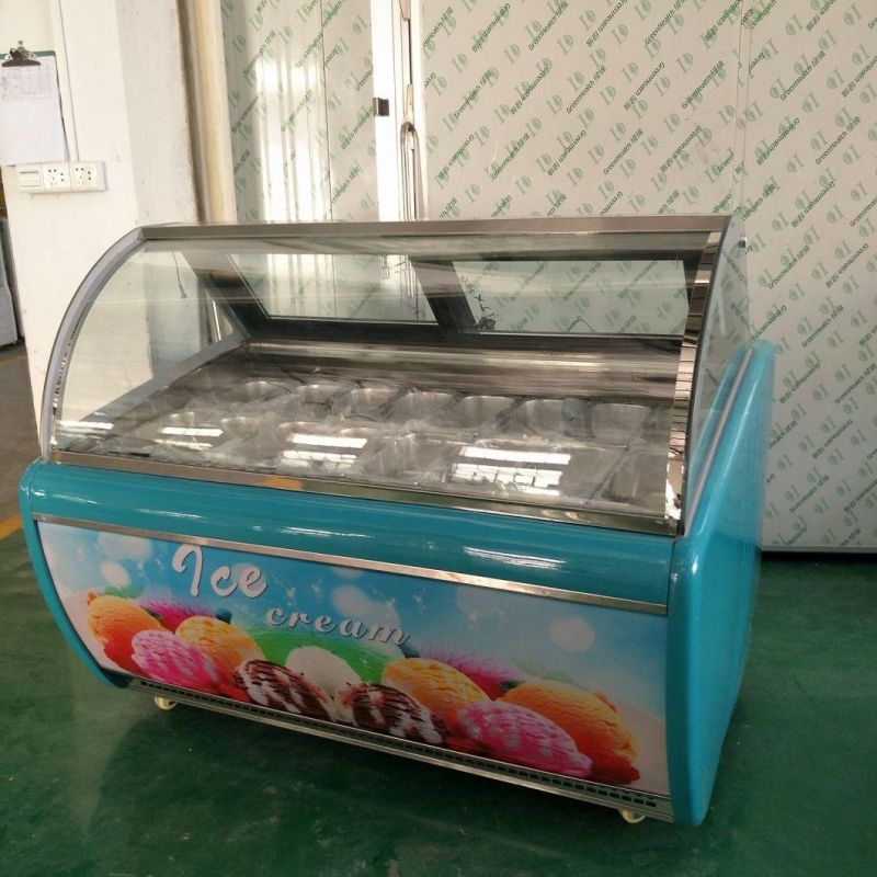 Ice Cream Display Showcase, Glass Display Showcase with Red, Green, Brown Color