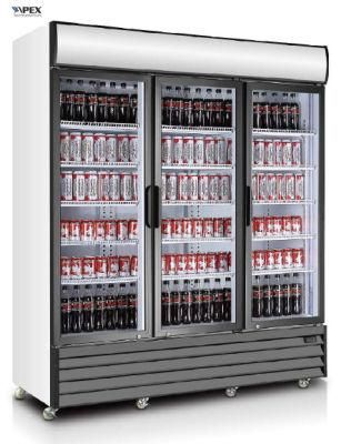 Three Door Vertical Glass Door Cooler 1500liter Upright Showcase