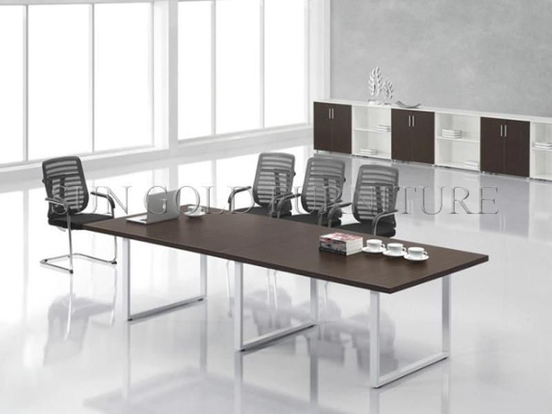 China Modern Office Furniture 6 Seats Steel Legs Conference Table with Chairs (SZ-MT020)