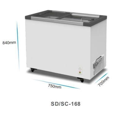 Manufacturer Flat Glass 168L Top Sliding Lid Door Mini Refrigerator Ice Cream Display Showcase Chest Deep Freezer
