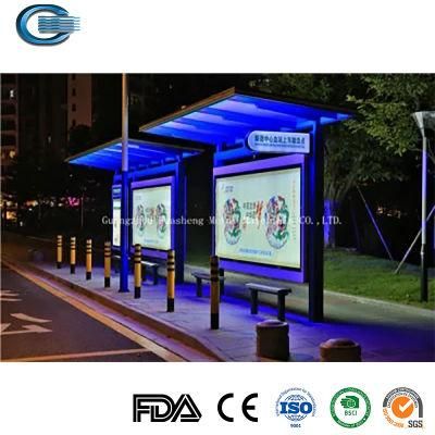 Huasheng Brasco Bus Shelter China Bus Stop Advertising Shelter Supply Outdoor Stainless Steel Advertising Bus Stop Shelter