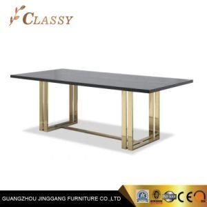 Modern Luxury Black Wooden Walnut Table Top with Metal Frame Base