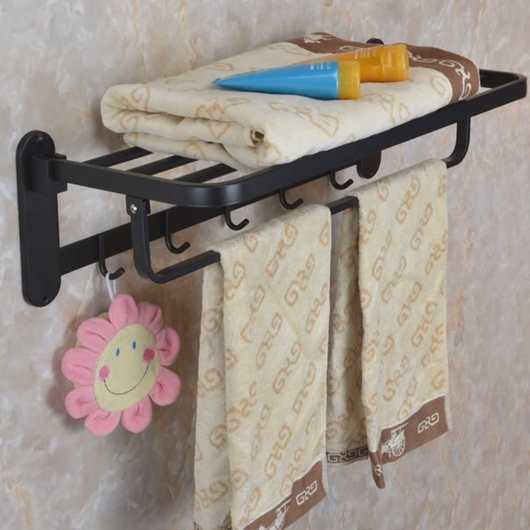 SUS304 Black Matte Double Layer Folding Towel Shelf Bathroom Rack