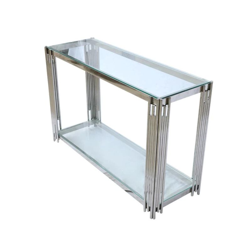 Modern Silver Frame Side Table/ Clear Glass Top Coffee Table for Home Banquet Wedding Furniture