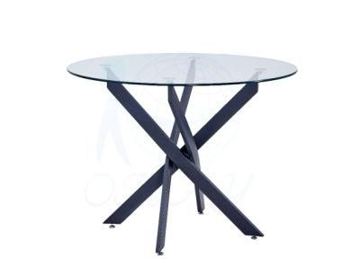 Modern Furniture Dining Table with Transparent Tempered Glass Stainless Steel Chrome Legs Hotal Dining Table