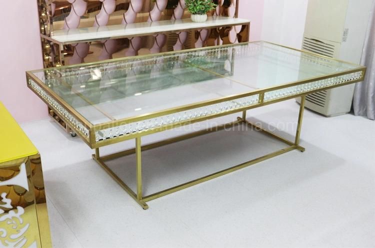 Wholesale Event Dining Furniture Tempered Glass Wedding Table Hanging Crystal