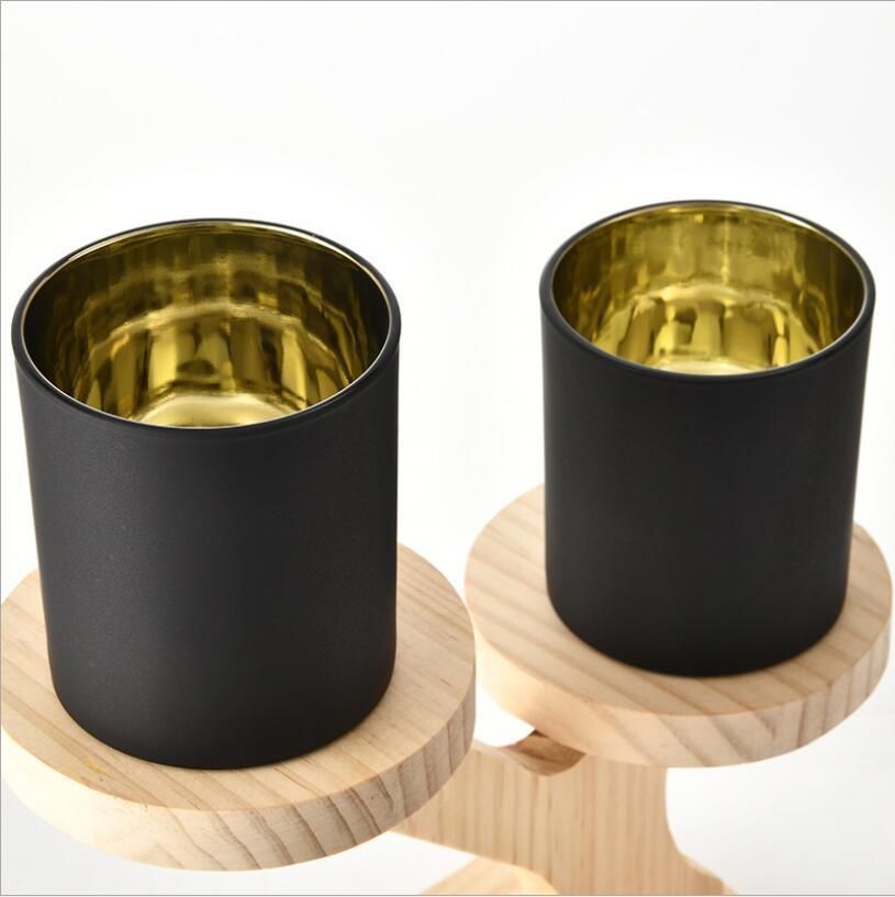 Hot Sale Frost Black Glass Candle Jar Eletroplate Gold Tealight Holder