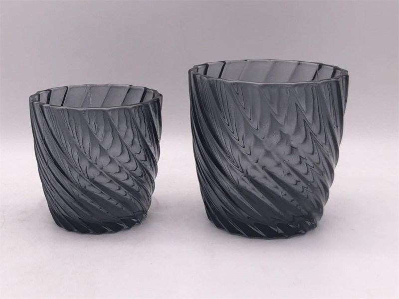 Gray Glass Candle Holder with Various Elegant Pattern for Decoration