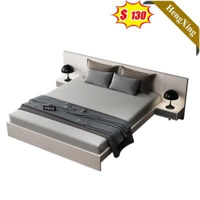 Modern Simple Design Long Backrest Grey Color Bedroom Home Hotel Furniture Wooden Bed with Night Stand