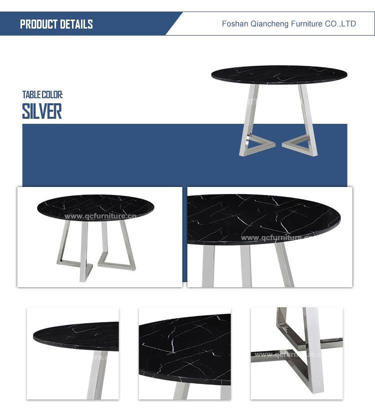 Modern Elegant Round Black Marble Top Dining Table