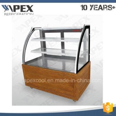 High Speed Cooling Curved Shape Tempered Glass Showcase for Cake Display