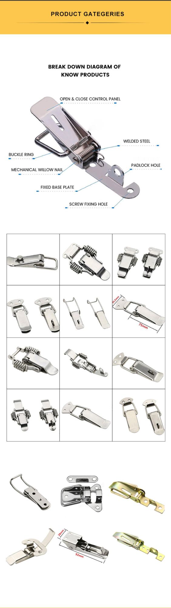 Lever Pull Door Handle Durable Vertical Stainless Steel Toggle Latch