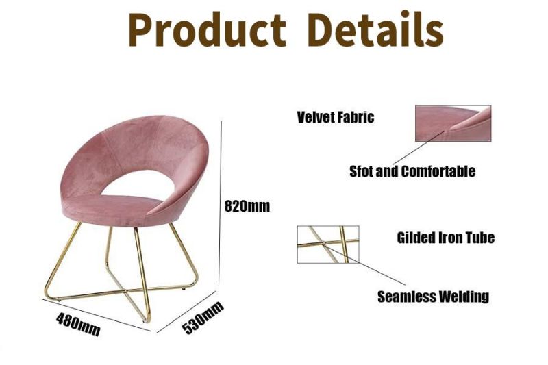 Fabric Luxury Style Home Living Room Banquet Furniture Sofa Chair Metal Tube Gold Dining Room Chair