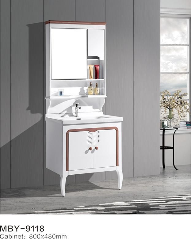 PVC Paint Free Floor Mounted Type Bath Bathroom Cabinet Vanity with Artificial Stone Top Ceramic Basin and Mirror Cabinet