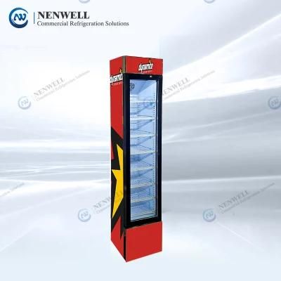 Commercial Slimline Upright Cooler Showcase with Glass Door and Branded Light Box for Energy Drink Beverage Promotion (NW-SC105B)