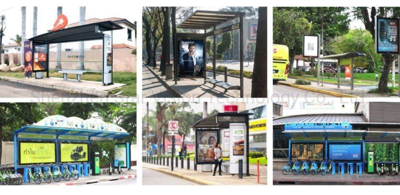 Galvanized Steel Solar Power Bus Stop Shelters with Mobile Charging Port
