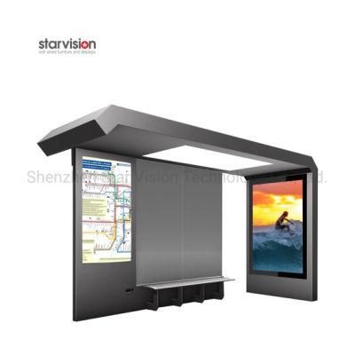 Galvanized Steel Solar Power Bus Stop Shelters with Mobile Charging Port