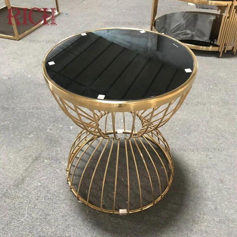 Golden Stainless Steel Wire Base Coffee Table for Living Room