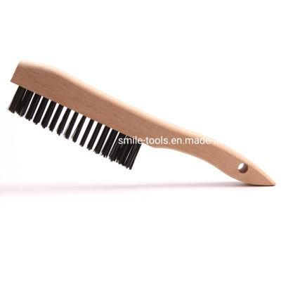 Heavy Duty Wire Brush with Wood Handle Steel Bristle Brush 4*16 Rows