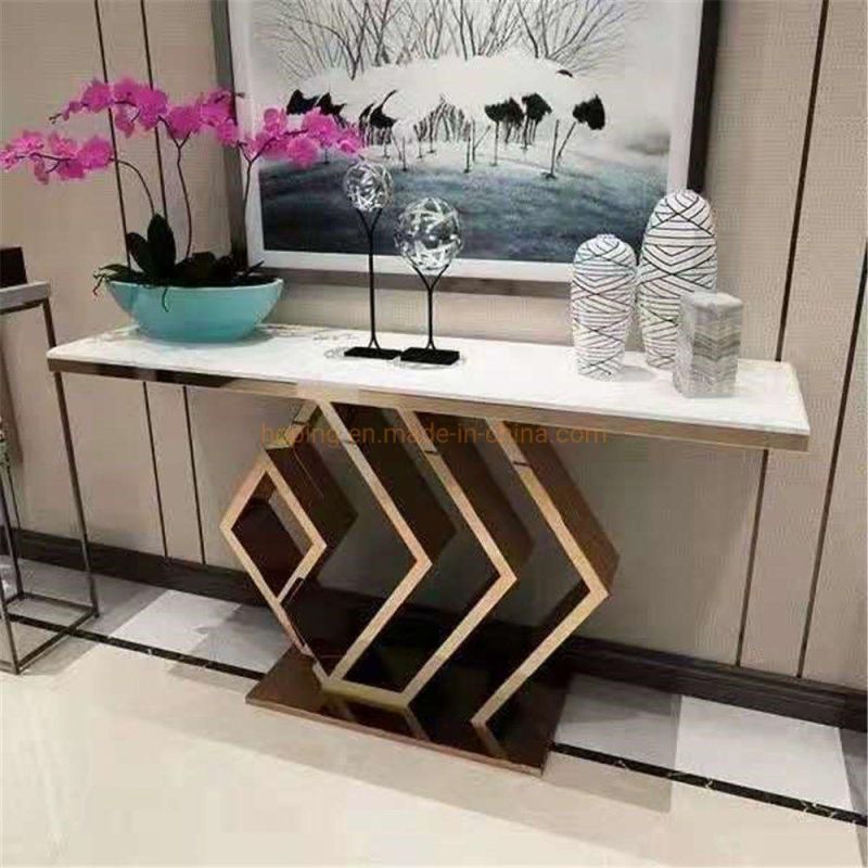 Collection Furniture Brass White Marble Rectangle Side Table Modern Hotel Banqet Table