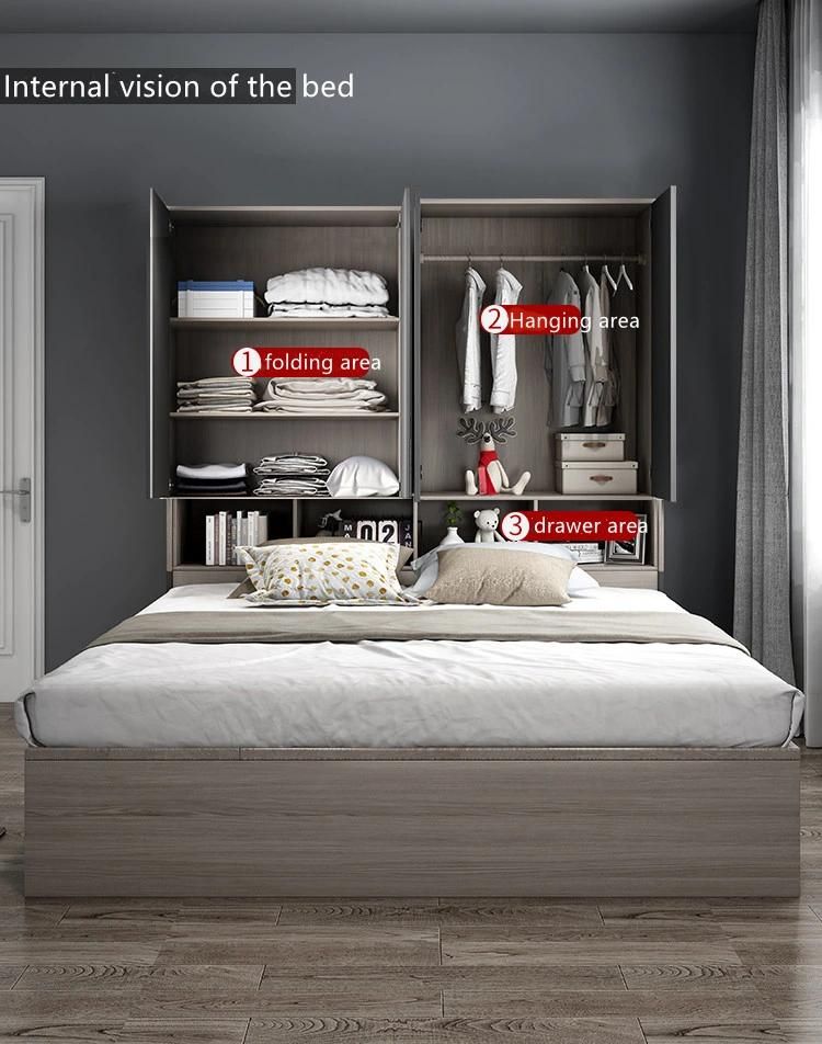 Modern Gray Color Storage Wardrobe Student Kids Size Bedroom Beds