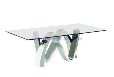 Modern Design Coffee Table Stainless Steel Silver Glass Top
