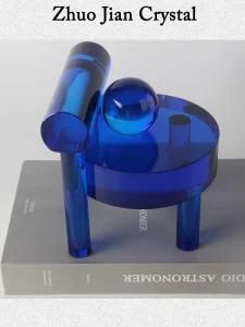 New Design Mini Crystal Glass Blue Chair and Crystal Ball Furniture Model for Modern Style House Decoration