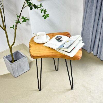 Elegant Hot Selling Display Table Irregular Solid Wood Tabletop and Metal Combined Coffee Table