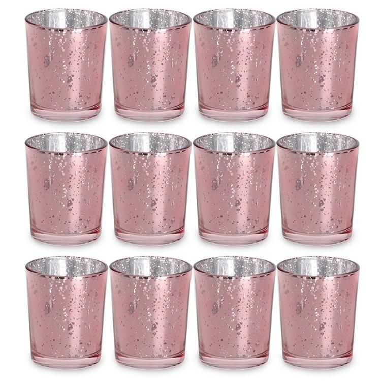 Wholesale Electroplate Pink Color Lanterns and Candle Jars Cylinder Glass Candle Holder for Wedding